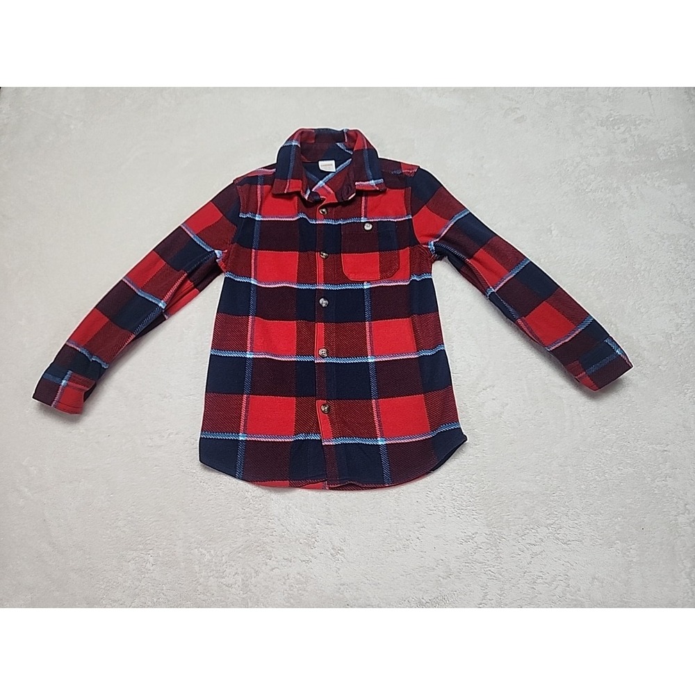 Gymboree Boys Fleece Button‎ Up Red  Black Plaid Size Small 5-6